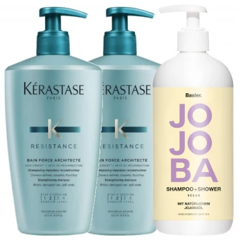 Kérastase Resistance Bain Force Architecte Bundle 2 X 500 Ml + Basler Jojoba Shampoo & Shower 500 Ml Gratis 3 Kérastase Resistance Bain Force Architecte Bundle 2 X 500 Ml + Basler Jojoba Shampoo & Shower 500 Ml Gratis